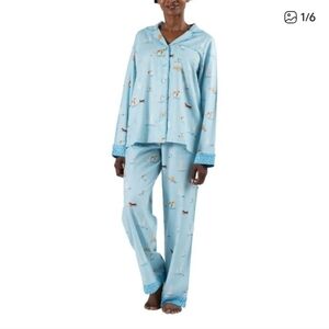 munki munki Light Blue Dog Print Flannel Pajama Set Pants